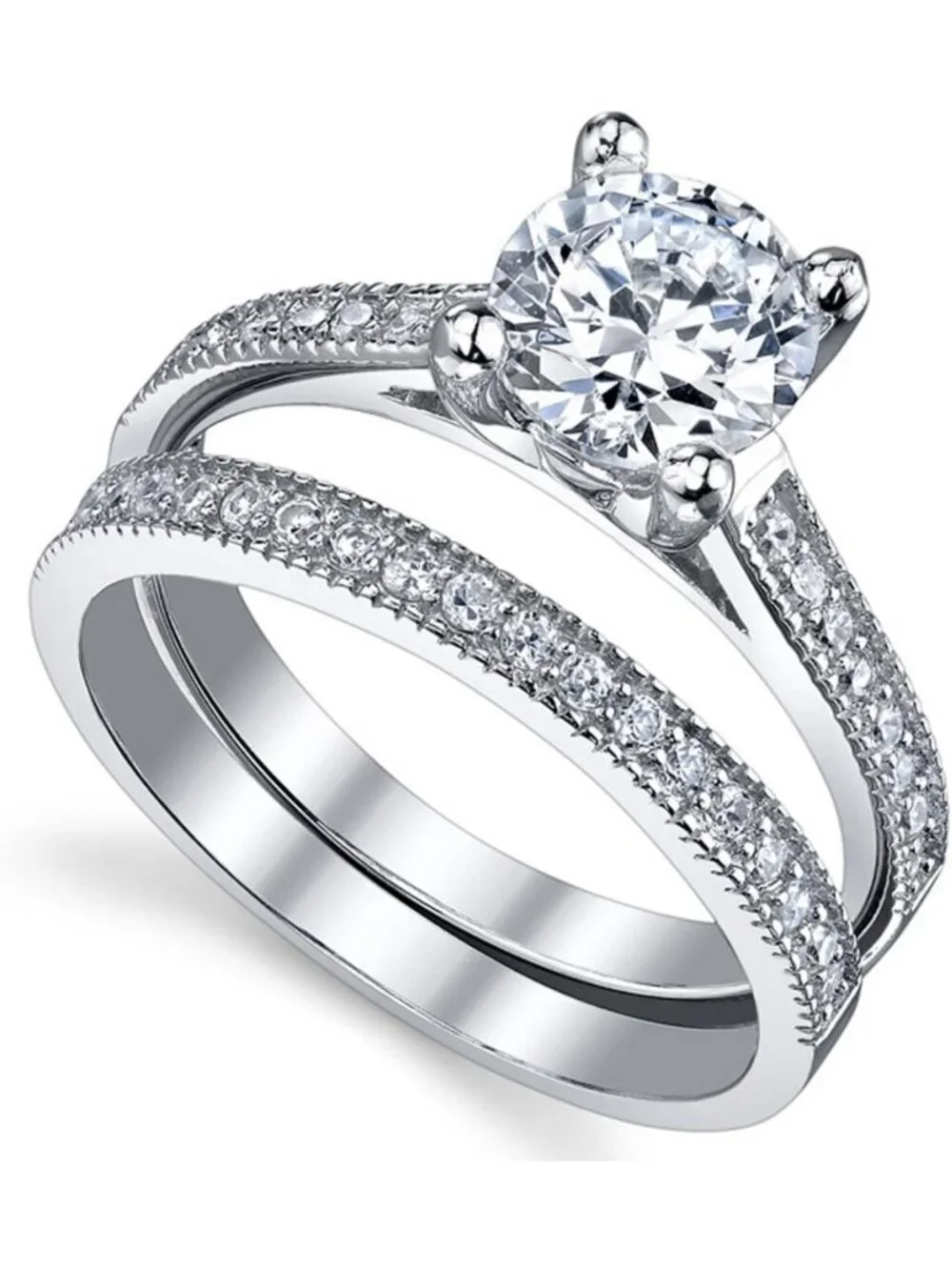 1.25 Carat Round Brilliant CZ Sterling Silver Wedding Engagement Ring Set, Sizes